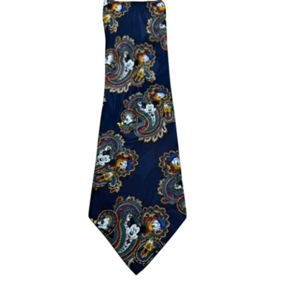 Disney Mickey Mouse Paisley Necktie Blue Polyester Men 